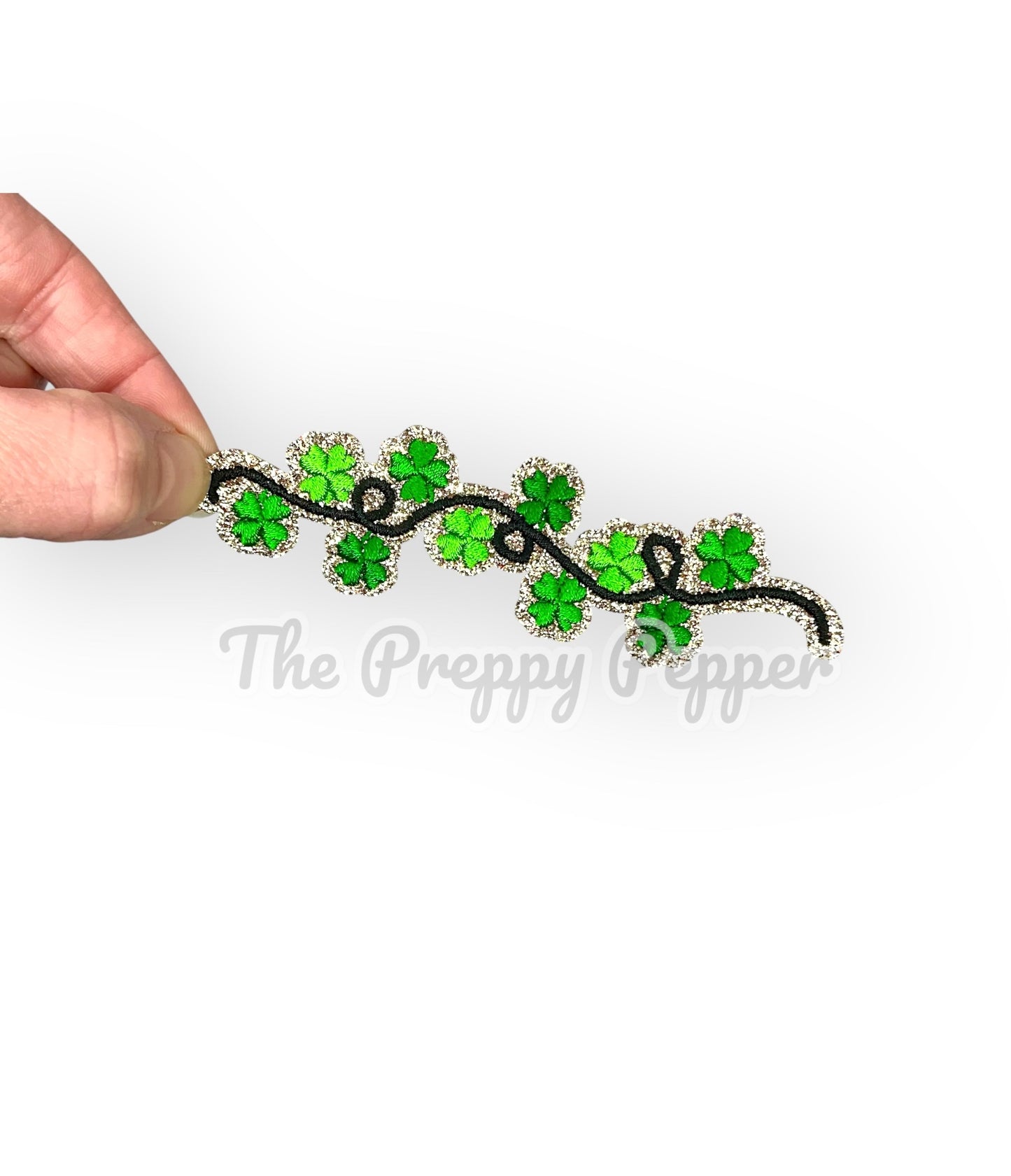 4.25” String of Shamrock Clovers Glitter Patch