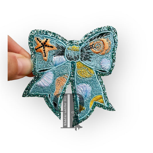 Glitter Seashell Coquette Bow Patch