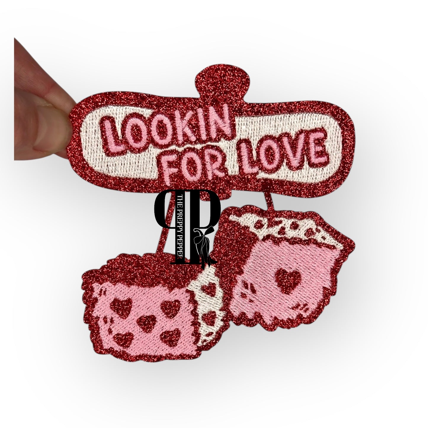 Looking For Love Rearview Mirror Dice Glitter Patch