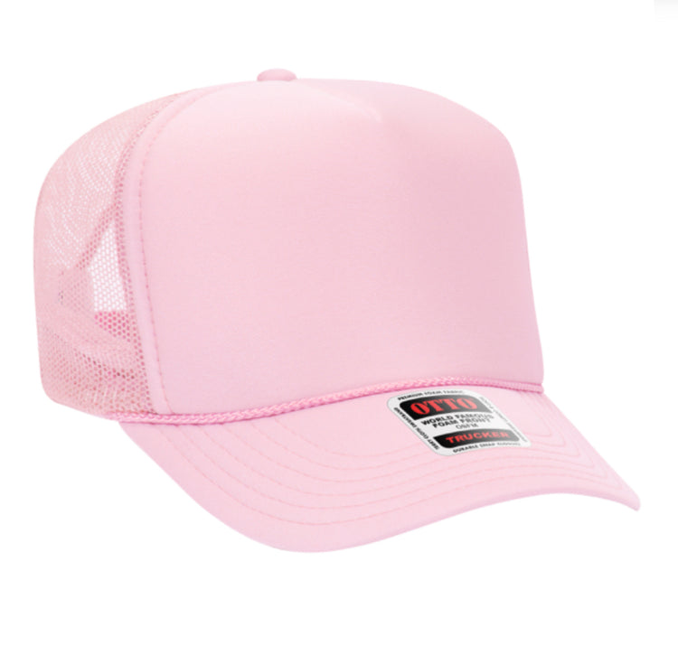 Soft Pink Otto 5 Panel High Crown Mesh Back Trucker Hat