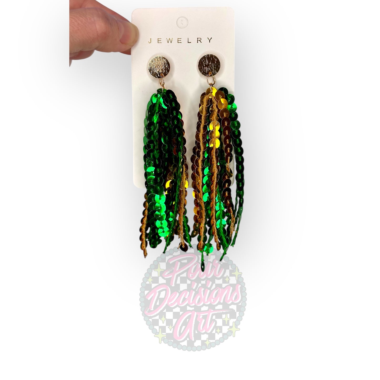 Green & Gold Sequin Dangle Earrings