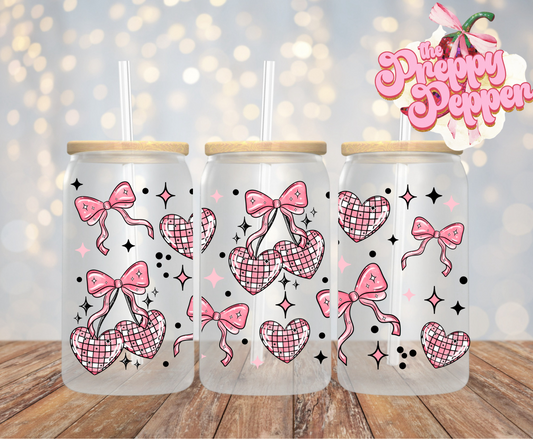 16oz Cherry Disco ball Coquette UVDTF Wrap