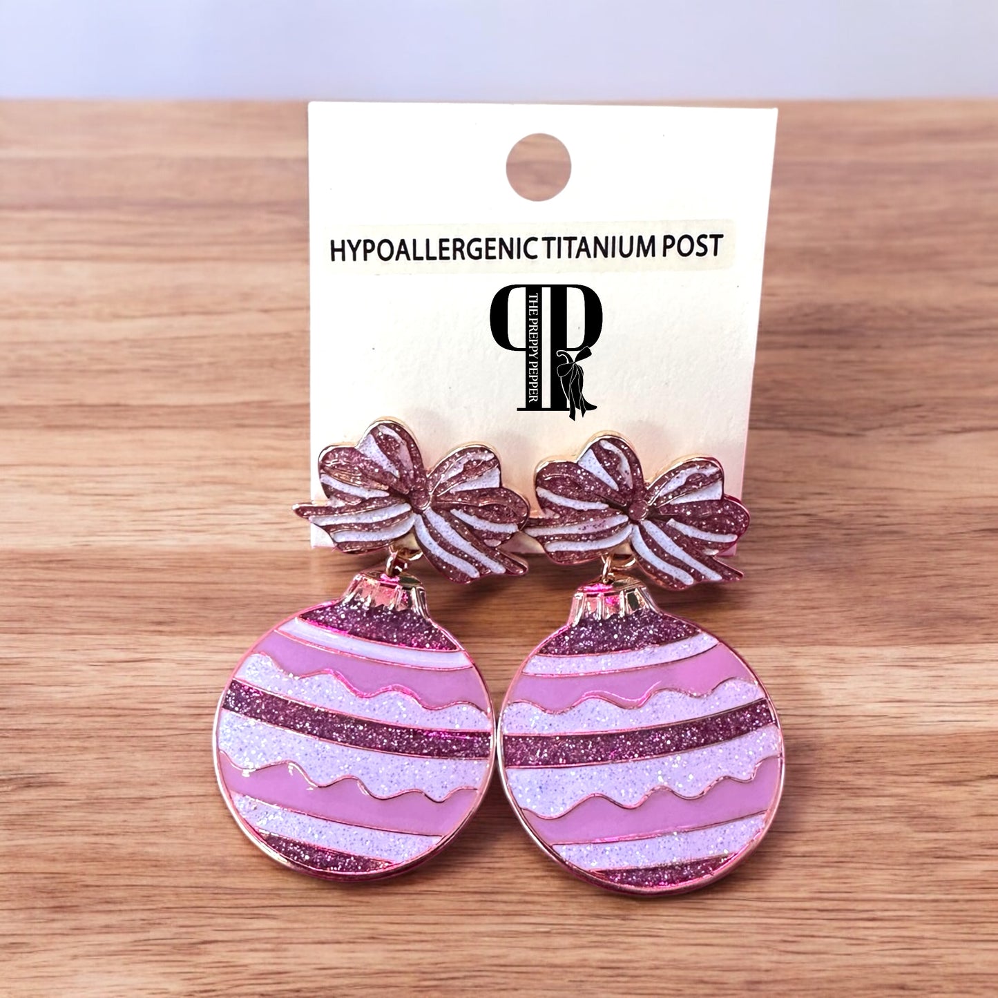 Pink ornament now drop earrings
