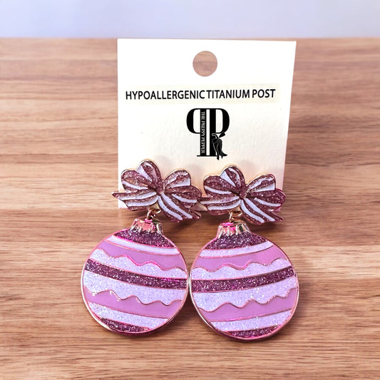 Pink ornament now drop earrings