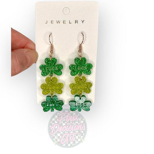 Acrylic & Glitter Green Shamrock Earrings