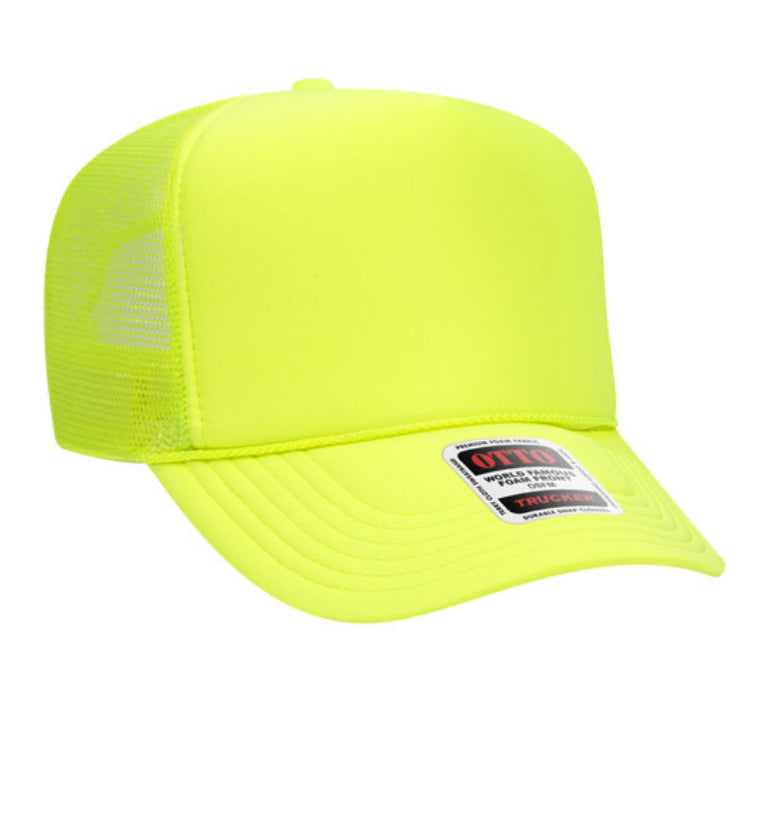 Neon Yellow Otto 5 Panel High Crown Mesh Back Trucker Hat